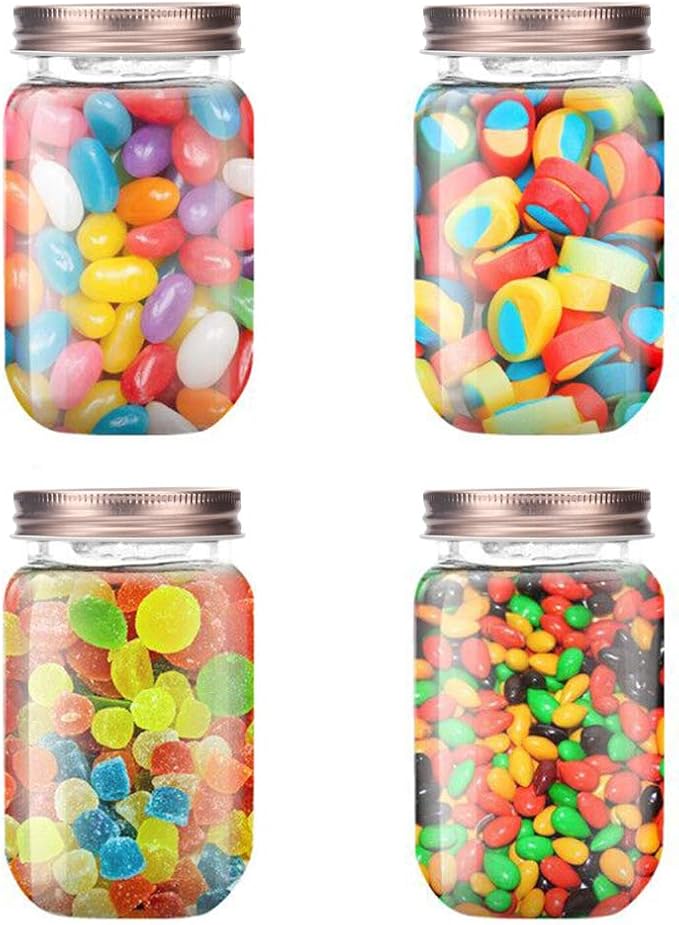 Novelinks 16 Ounce Clear Plastic Jars with Rose Gold Lids - Refillable Round Containers for Kitchen & Household Storage - BPA Free (10 Pack)