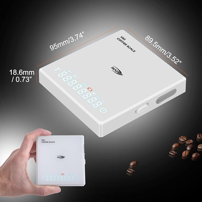 IKAPE Digital Mini Coffee Scale with Timer, 2kg/0.1g High Precision Rechargeable Drip Espresso Scale with Tare Function, LED Display(White)