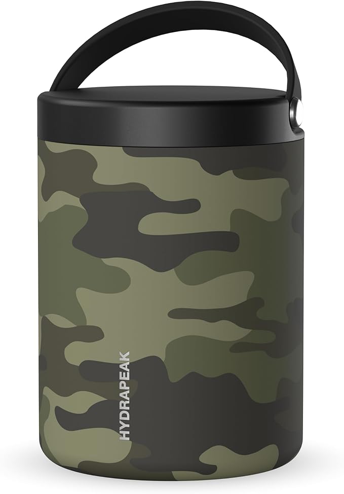 Hydrapeak 32oz Stainless Steel Vacuum Insulated Thermos Food Jar | Thermos for Hot Food and Cold Food, Wide Mouth Leak-Proof Soup Thermos for Adults, 10 Hours Hot and 16 Hours Cold (Camo)
