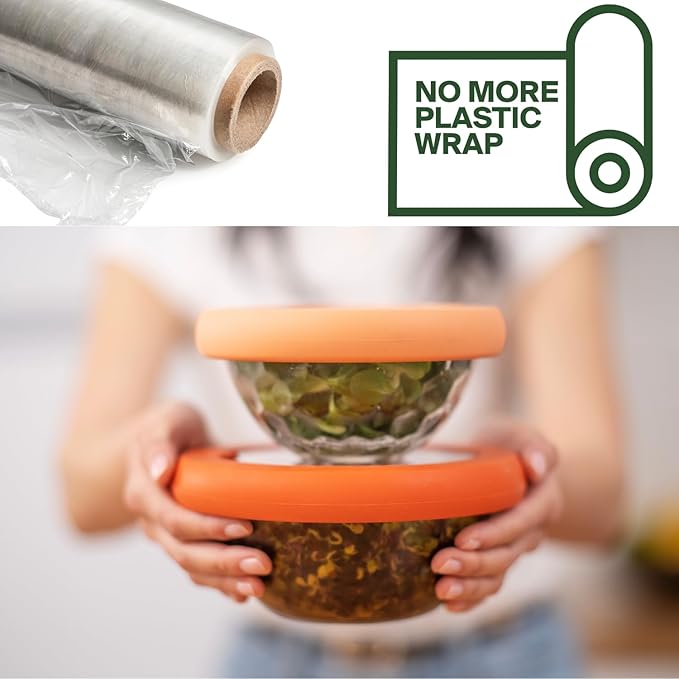 Food Huggers Replacement Lids for Glass Storage Containers | Silicone & Glass Lids that Don’t Crack | Fits Most Round Container Brands & Bowls | 100% Plastic Free | 2 Lid Set (S,M), Terracotta