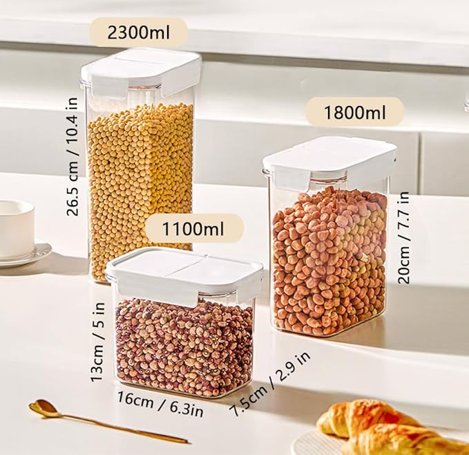 Cereal Containers Storage Airtight Food Storage Container Plastic Kitchen Organizer with Pour Spout Measuring Cup for Dry Food, Flour, Sugar, Nuts, Rice dispenser,2 Pack-1.8L