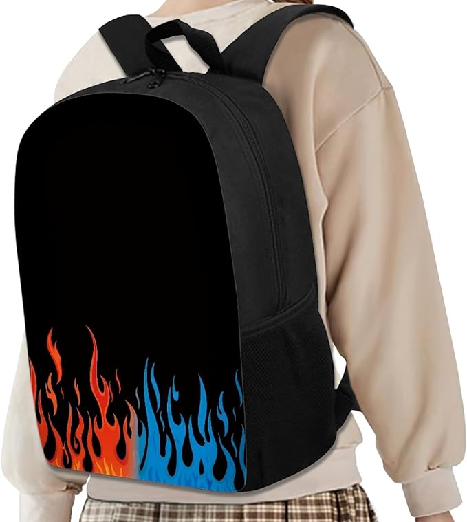 Dolyues Fire Backpack Set with Lunch Box Black Pencil Case 3 PCS Bookbag 17 Inches Waterproof College Style Backpacks Waterproof College Style Boys Cool
