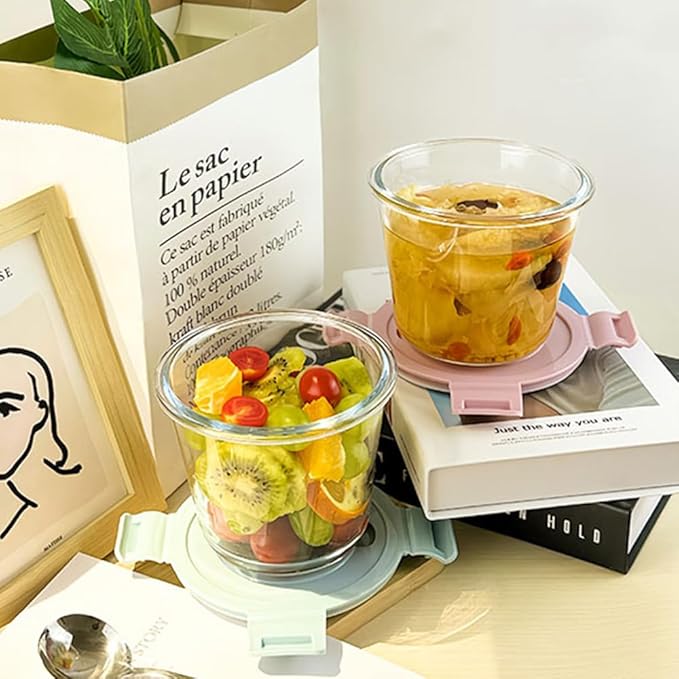 24OZ Glass Soup Containers with Airtight Lids, Glass Food Storage Container, Round Meal Prep Containers with Lids, Soup Freezer Container, Dishwasher、Refrigerator、Microwave safe (4 Pack)