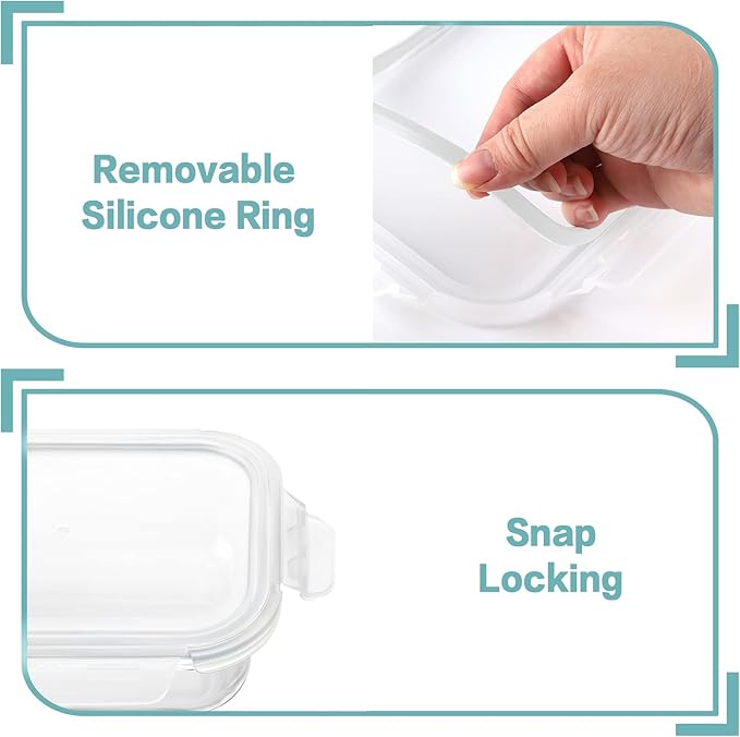 HOMBERKING 10 Pack 22oz Glass Meal Prep Containers, Glass Food Storage Containers with Lids, Airtight Glass Lunch Bento Boxes, BPA-Free & Leak Proof (10 lids & 10 Containers) - White