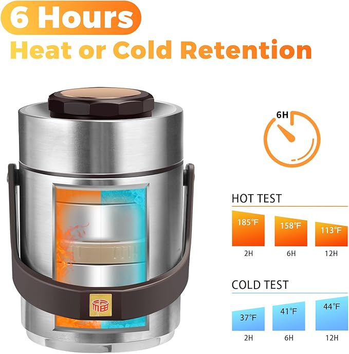 51 oz Adults Stainless Steel Vacuum Insulated Wide Mouth Soup Food Thermo Hot Food Jar with Keep Thermal Portable 2 Tier Stackable Bento Hot Food Containers Lunch Boxes (51 oz Silver)