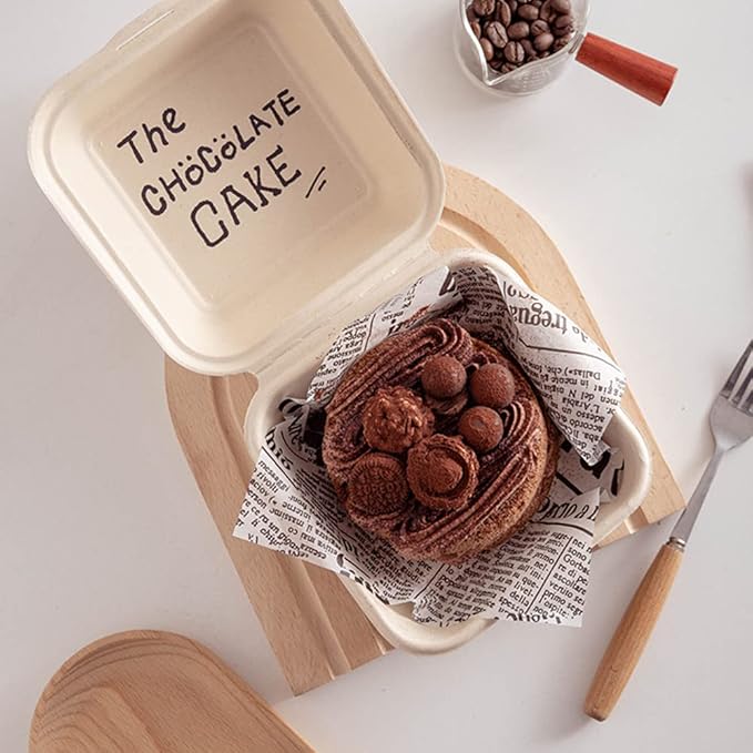 Hand-painted Bento Cake Box 6x6 To Go Containers Compostable Clamshell Take Out Food Containers 50pk Disposable Lunchbox Cake Boxes (Pulp color)