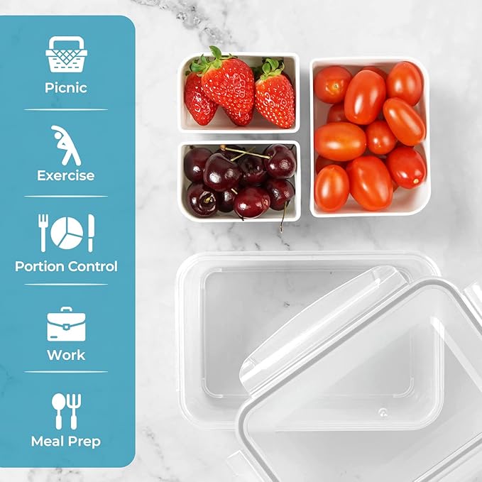 carrotez 3 Compartment Portion Control Container, Food Storage Container with 3 Removable Compartments, Reusable, BPA Free, 4.64 Cup (1100ml)