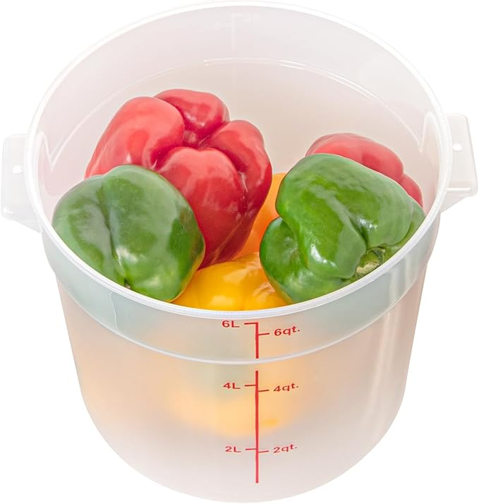 Restaurantware-Met Lux 6 Quart Food Storage Container, 1 Translucent Storage Container - Lids Sold Separately, Red Volume Markers, Dishwashable Container, Side Handles, For Storing Foods