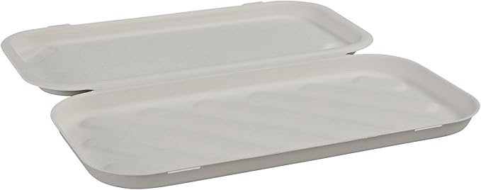 ECO PRODUCTS Compostable Vanguard 13"x7" Pizza Clamshell To Go Containers, Case of 200, Flatbread Take Out Food Box, White Renewable Molded Fiber, No-Added PFAS, ASTM Compliant, BPI-Certified