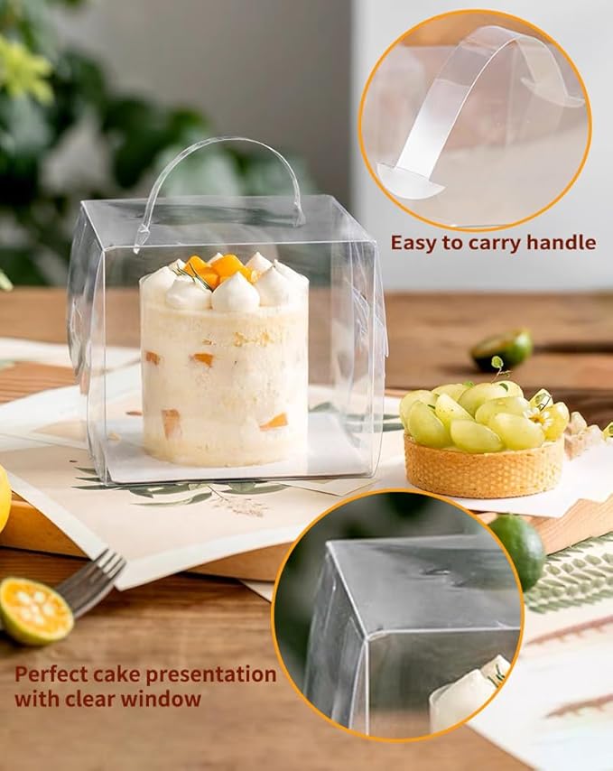 20pcs 6X6X5 Inches Transparent Bakery Boxes with Handles, Mini Clear 5in 6in Cake Boxes,Clear gift boxes,Treat Boxes for Cake Chocolate Donut,Pastries,Cookies