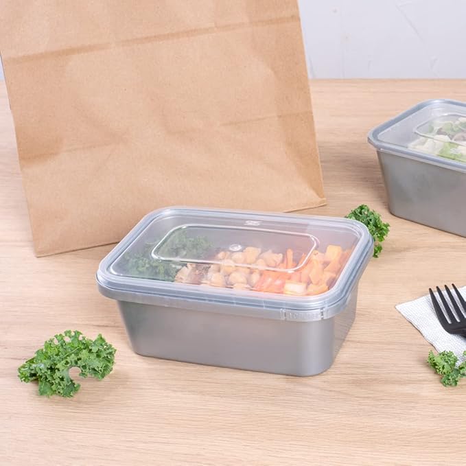 Restaurantware Futura 34.5 Ounce Meal Prep Containers With Lids 100 Tamper-Evident To Go Containers - Microwavable Disposable Silver Plastic Food Containers With Lids For Take Out or Lunches