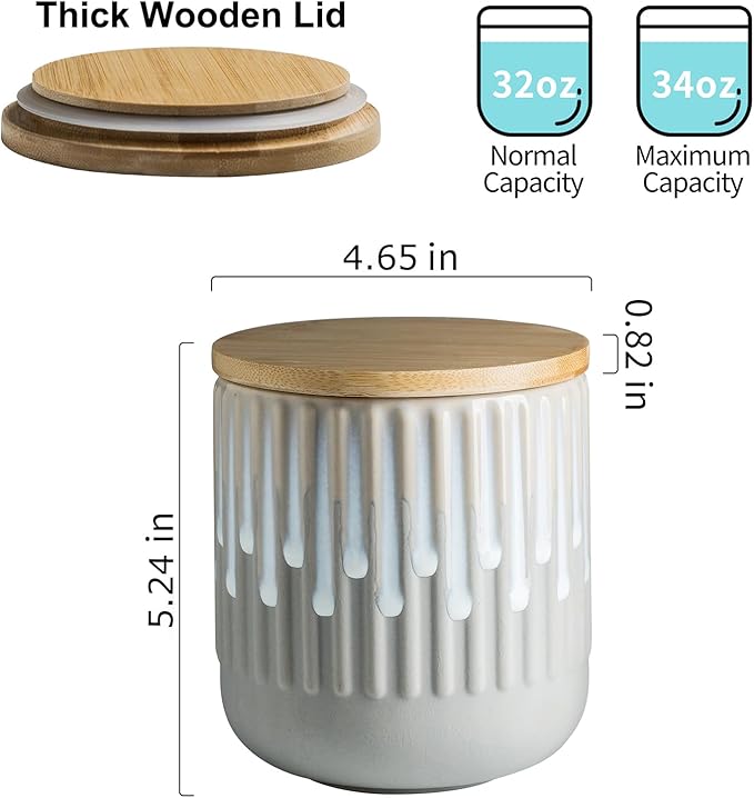 Food Storage Jars Vintage Coffee Canister Jars with Lids, Airtight Ceramic Containers for Cereal, Sugar, Nuts, Candy, Ground Coffee, Tea, Kitchen Decorative Jars - 34 Oz