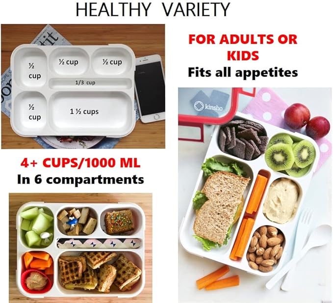 Bento Lunch Box for Kids: Leakproof Lunch Boxes, Snack Containers for Boys, Girls with 6 Compartments - School, Daycare, Meal Planning Portion Container, BPA-Free Boxes, Utensils, Red Navy Blue Set