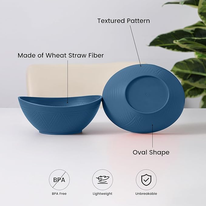 Wheat Straw Bowl 26 OZ - Unbreakable Serving Bowl Set of 4, Microwavable Bowls Set, Reusable Plastic Bowls for Cereal,Salad,Oatmeal,Soup, Kitchen Bowl (Blue)