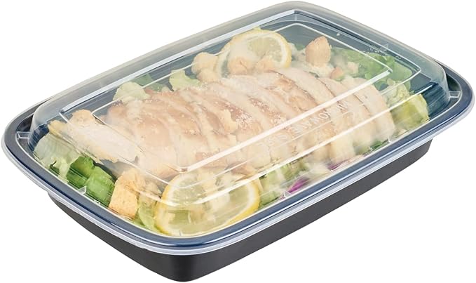 Restaurantware-Asporto Microwavable To-Go Container - BPA Free PP Rectangular Take Out Food Container with Clear Plastic Lid - Catering & take out - 28 oz - Black - Plastic - Disposable - 50ct Box