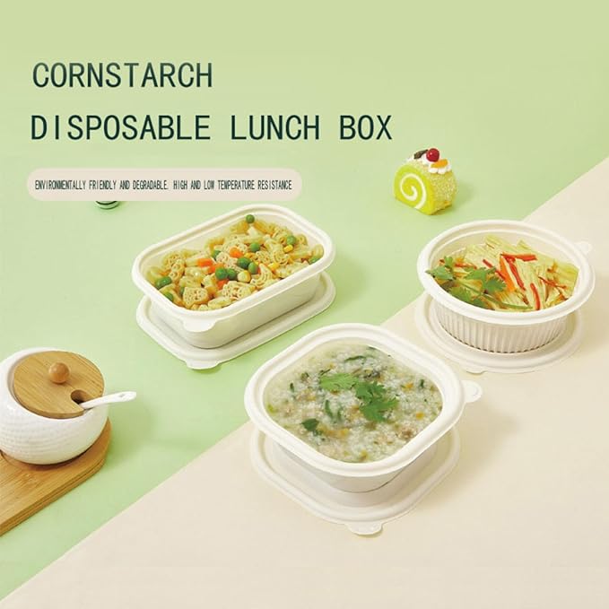 100 compostable take out containers, Heavy duty quality take out containers, environmentally friendly and biodegradable, made of corn starch for takeaway meal prep containers 5.7 * 5.7