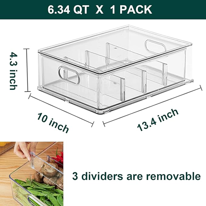 LALASTAR Refrigerator Organizer Bin with Pull-out Drawer, Large Fridge Organizer and Storage Clear, Stackable Pantry Organizer with Handle, BPA Free, 1 Pack, 6.34QT