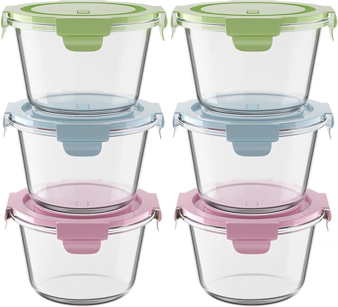 6 PCS Glass Meal Prep Containers with Lids, Airtight 2 Cup Glass Storage Containers Set, Heat-Resistant BPA-Free Glass Containers for Soup Leftover, Microwave, Dishwasher, and Freezer Safe (6 Packs)