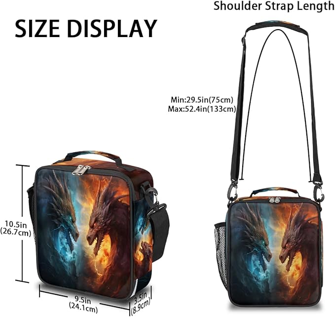 Lunch Box for Kids Boys Girls Water Fire Dragon Kids Lunch Bag Insulated Lunch Bag Tote with Adjustable Shoulder Strap Teens Lunchbox Cooler School Picnic