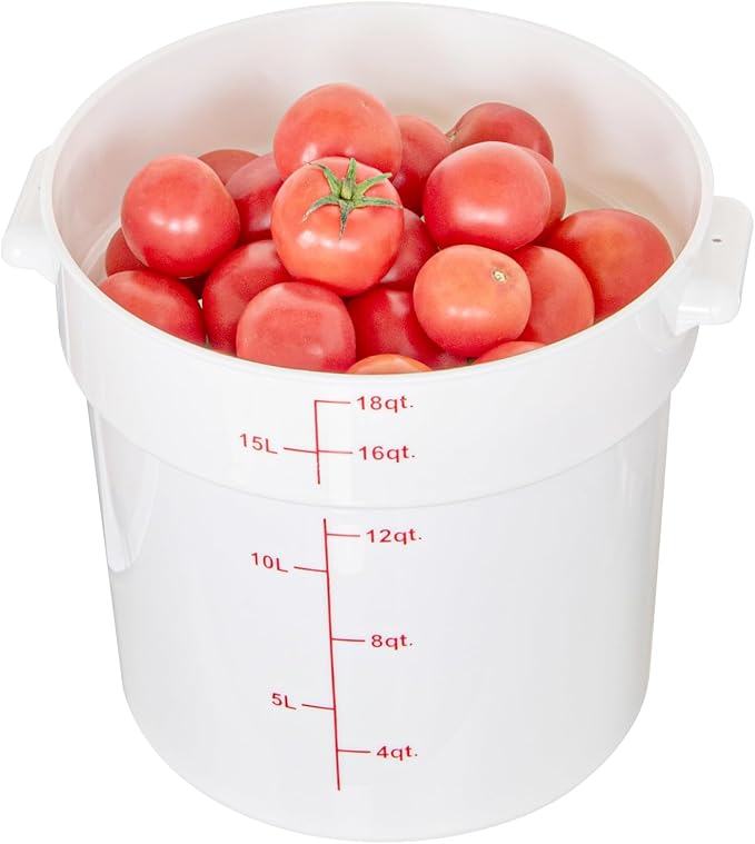 Restaurantware-Met Lux 18 Quart Food Storage Containers, 10 White Storage Containers - Lids Sold Separately, Red Volume Markers, Dishwashable Containers, Side Handles, For Storing Foods