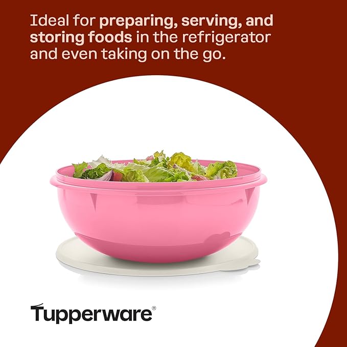 Tupperware Fix-N-Mix 1.7 Gallon Mixing Bowl with Lid, Pink Vintage Color, Dishwasher Safe and BPA Free (6.5 L)