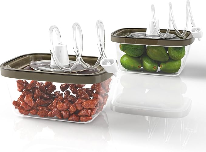 2PCS Vacuum Seal Food Storage Containers Vacuum Sealer containers Fresh Save & Keep the Flavor, Square, BPA-Free, Leak Proof, Lid with Lock - Dishwasher, Freezer & Microwave Safe