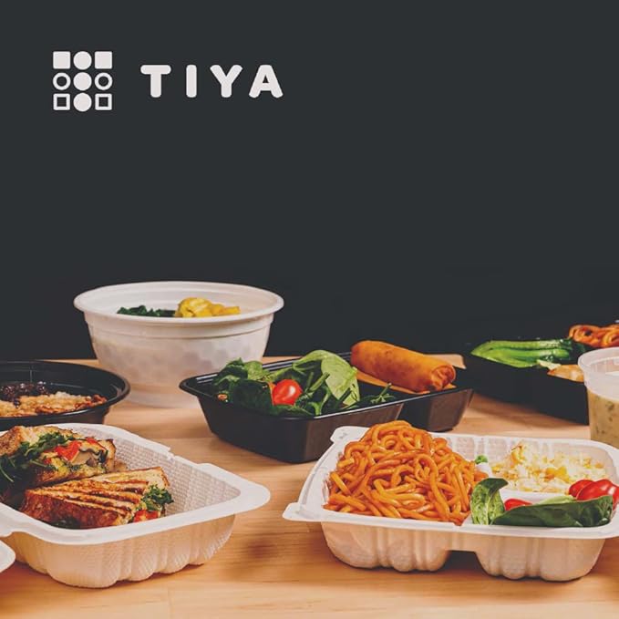 TIYA Takeout Food Containers - 12 oz Bulk 150 Pack with Lids - Rectangular Plastic To-Go Containers - Reusable, Microwavable, Dishwasher Safe - Leak-Proof for Meal Prep & Restaurants - BPA-Free