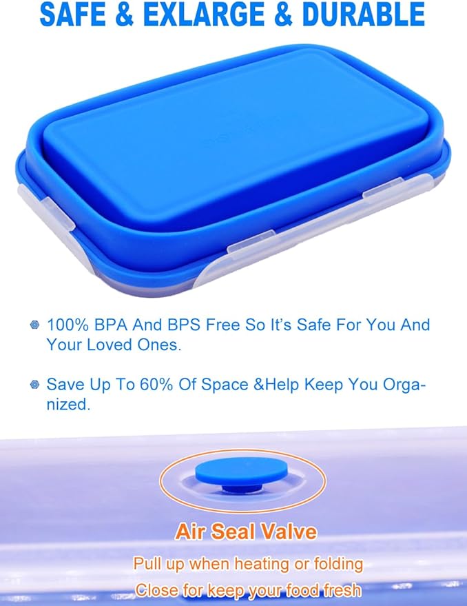 Extra Large Collapsible Silicone Food Storage Containers With Lids, 82.8oz, 2 Pack, XXL Foldable Bento Lunch Box, Big Meal Boxes for Kitchen, Camping, BPA Free