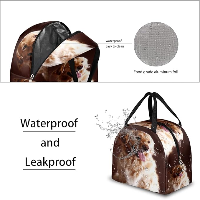 Insulated Lunch Bag for Women Men Golden Retriever Dog Waterproof Thermal Tote Bag Reusable Lunch Box Container Lunch Holder Leakproof Lunch Cooler Bag Picnic Travel Work