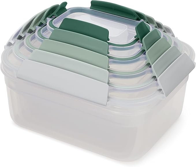 Joseph Joseph Nest Lock, 10 Piece Plastic Food Storage Container set with lids, Leak Proof, Airtight, Space Saving, Kitchen Storage - Sage Green