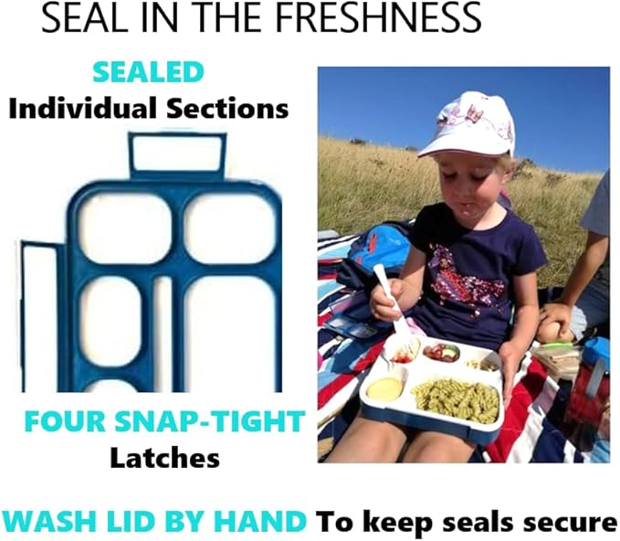 kinsho Bento Lunch Box Kids, Leakproof Lunch Containers for Boys Girls Adults with 6 Compartments - School, Daycare, Meal Planning Portion Control Container, BPA-Free Boxes, Utensils, Navy Blue