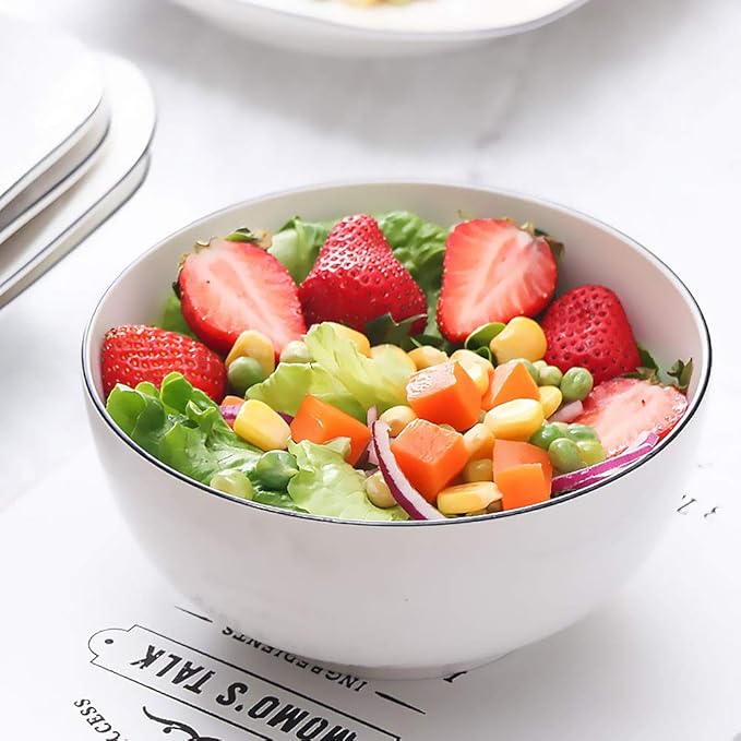 Hesen 40 Ounce Large Soup Bowls, Large Cereal Bowls, Large Pho Bowls, Durable Porcelain Rimmed Off-White Bowls Set of 4, 7 Inch