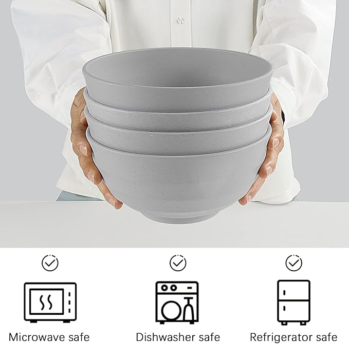 Wheat Straw Bowl Sets,4 PCS Unbreakable Cereal Bowl 60 OZ,Microwave and Dishwasher Safe Bowls,Super Big Bowl Sets BPA Free Bowls for Serving Soup,Oatmeal and Salad Etc…