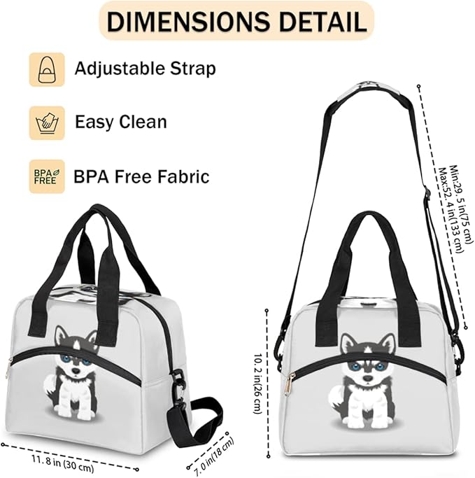 Pardick Reusable Lunch Bag for Women Men Adult Kids, Insulated Lunch Tote Bag Organizer, Cute Dog Cooler Lunch Box with Adjustable Shoulder Strap for Outdoor Work School and Picnic