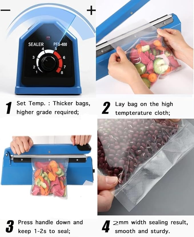Impulse Heat Sealer Poly Bag Heat Sealer Sealing Machine Heat Seal Closer for Plastic Bags PE PP Bags with Extra Repair Kit (8 inch)