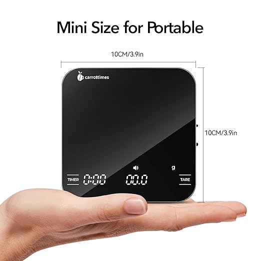 Rechargeable Mini Coffee Scale with Timer, 2kg/0.1g Precision Espresso Scale, Portable Digital Coffee Scale w/ 4 Modes for Espresso and Pour-Over Coffee (Black)