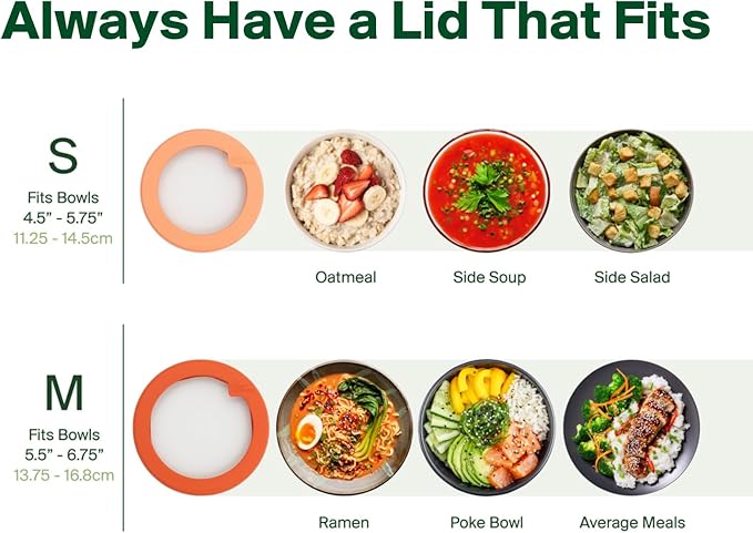 Food Huggers Replacement Lids for Glass Storage Containers | Silicone & Glass Lids that Don’t Crack | Fits Most Round Container Brands & Bowls | 100% Plastic Free | 2 Lid Set (S,M), Terracotta