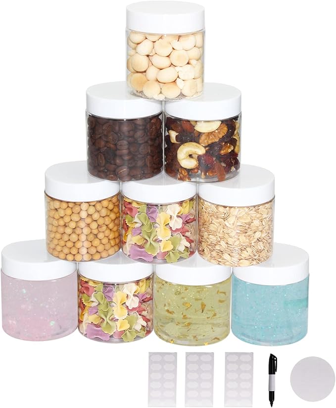 28 Pack 4 oz (120 ml) Plastic Jars with White Lids, Plastic Slime Jar/Containers with Lids, Storage Favor Jars/Empty Plastic Jars for Body Butter, Cosmetics, Scrub (Clear)