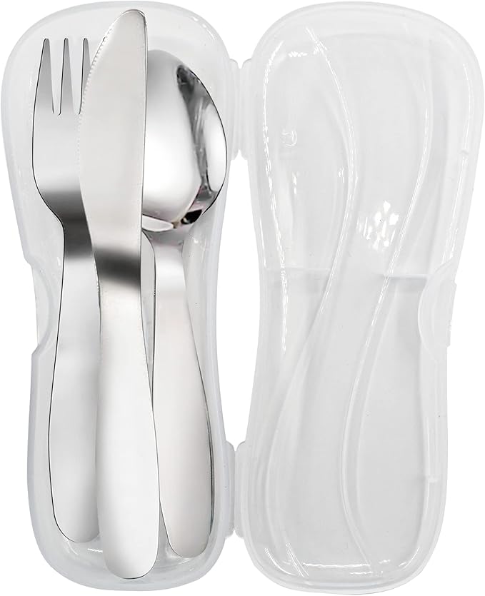 VANRA 3 Pieces Children Fork Spoon Knife Set with Travel Case for Lunch Box, 18/8 Stainless Steel Kids Silverware Flatware Set Kids Utensil Set for School (Fork Spoon Knife)