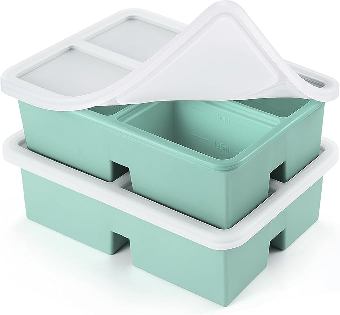 2 PACK Silicone Freezer Trays With Lid, 1 Cup Silicone Freezer Molds, Silicone Soup Freezer Molds For Freeze & Store Soup, Broth, Leftovers, Microwave-safe Soup Freezer Container - Green