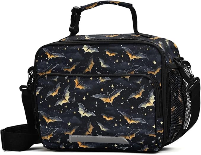 MNSRUU Student Lunch Bag Gothic Skull Bat Insulated DinnerTotes Picnic Bag Lunch Box with Adjustable Shoulder Strap for Teen Kids Adults