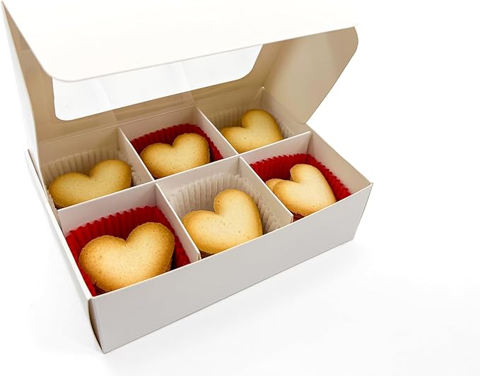 Treat boxes with window and dividers | 6 SMALL compartments | 6.5 x 4.5 x 1.9 in | Chocolate covered strawberries supplies, macaron boxes, baked goods packaging | 20-pack (White)