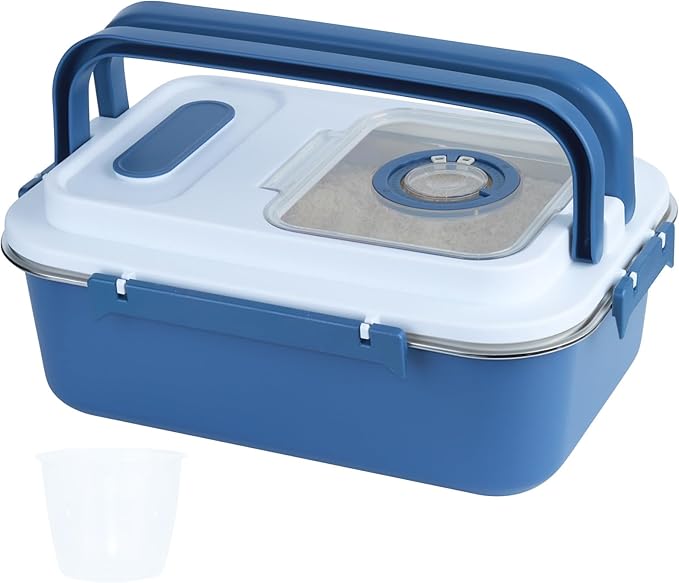 PENCK 15lbs Airtight Rice Storage Container Stainless Steel Flour Sugar Dispenser Food Box Holder Grain Cereal Bin with Measuring Cup for Kitchen Pantry Countertop, Blue