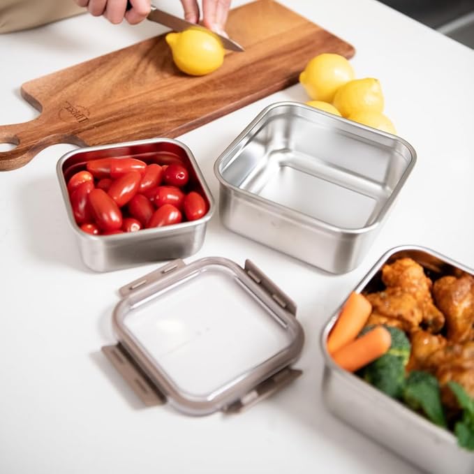 LocknLock Stainless Steel Food Storage Container - Airtight, Leak-proof, Stackable (700ml/1300ml) | Modular Design for Meal Prep, Lunch, Freezer & Dishwasher Safe
