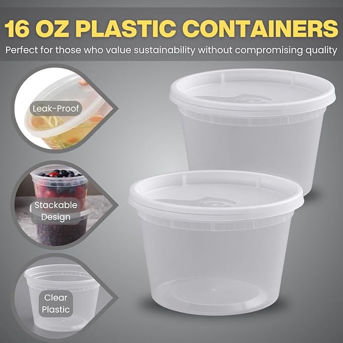 Plastic Deli Containers with Lids Combo Set, 32oz 16oz 8oz Food Storage Containers with Lids, Stackable, Leakproof, BPA Free, Microwave and Freezer Safe for Meal Prep, Salad, Snacks.