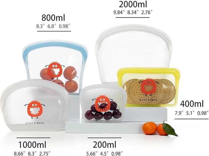 LILY & EDITH Dinosaur Reusable Sandwich Bag/Snack Bag, Silicone Bag, Travel Pouch, BPA Free, Food-Safe Storage, Leakproof, Airtight, Dishwasher & Microwave & Freezer Safe, Cook, Store (3Pk), Medium