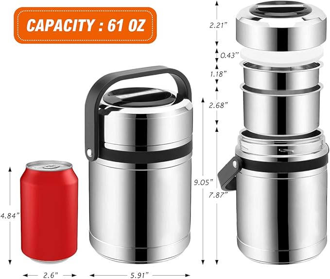 Soup Thermos for Adults, 3 Layered 61oz Food Thermos Jar for Hot Food, Large Wide Mouth Vacuum Insulated Stainless Steel Thermal Lunch Box Container Flask, Men Bento Box for Work Office Travel
