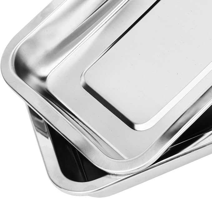 6 Pack 201 Stainless Steel Breading Trays Set, 10.6 x 7.9 x 1.9 Inch Food Prep Trays, Stainless Large Breading Pan, Stainless Steel Bakeware for Home kitchen, BBQ, Camping, Restaurant
