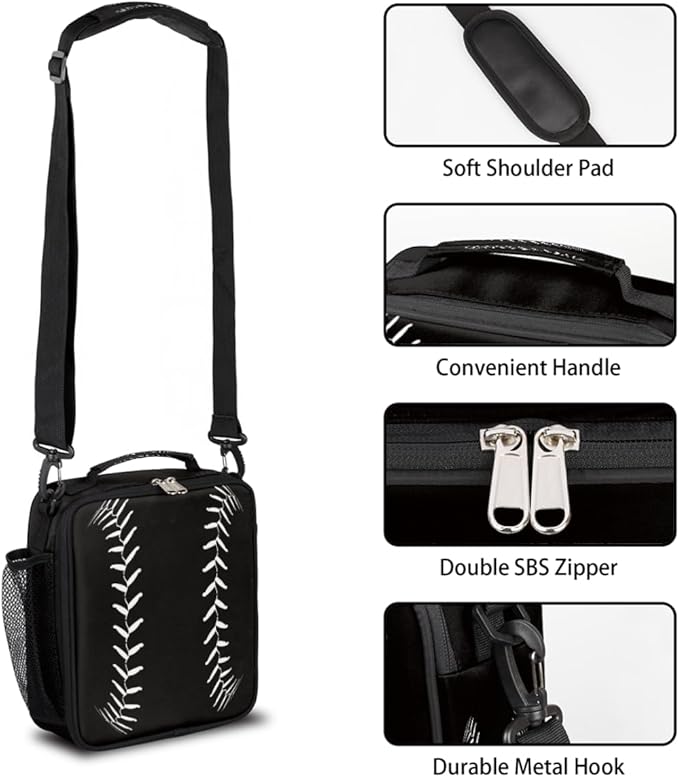 Baseball Kids Lunch Box Baseball Sport Insulated Lunch Bag Tote for Girls Boys Cooler Freezable Meal Prep Bag with Shoulder Strap Waterproof Lunch Container for School Office Picnic