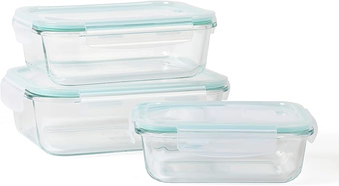 Martha Stewart Seavey 6 Piece 51.4 oz, 35.5 oz, 21.6 oz Square Storage Borosilicate Glass Container Set w/PP Snap Martha Blue Lids